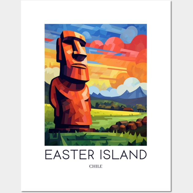 A Pop Art Travel Print of Easter Island - Chile Wall Art by Studio Red Koala